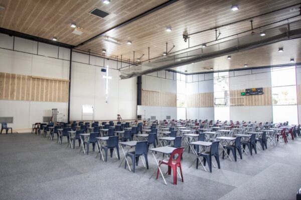 School gymnasium converted to a an event using floor protection