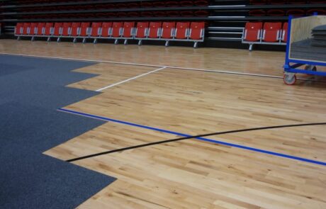 Gymnasium using carpet tiles for floor protection