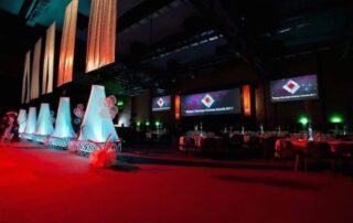 Venue transformed to a business event using carpet tiles floor protection